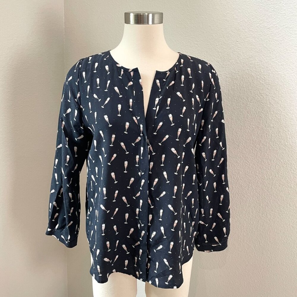 Joie Womens Small 100% Silk Blouse Champagne Glass Shirt Top Party Cocktail